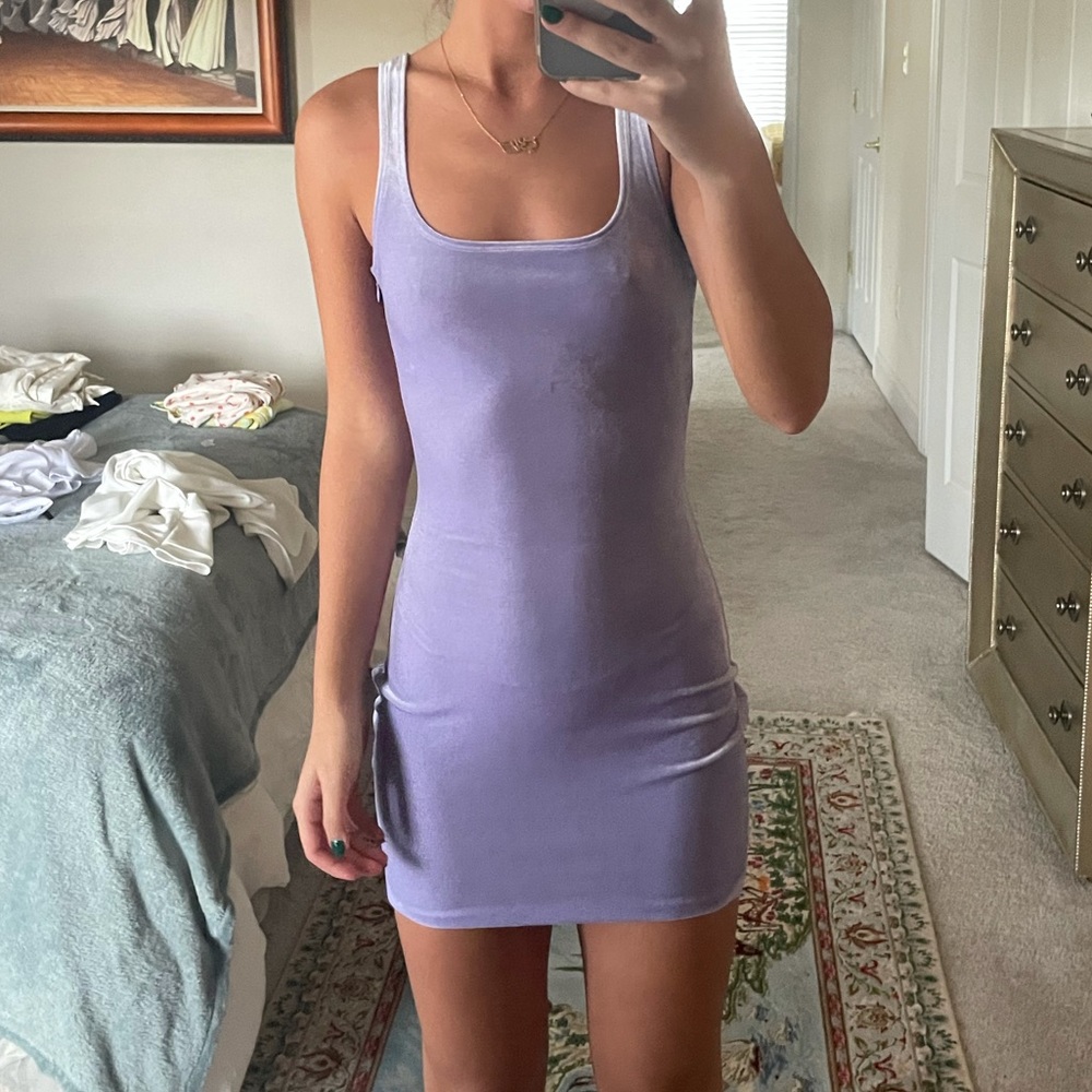 Super down purple velvet sleeveless bodycon mini dress